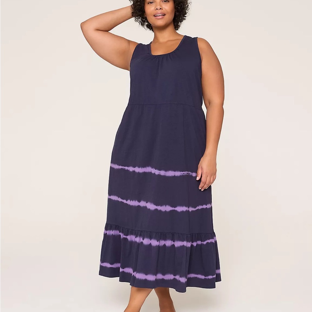 Lane Bryant Scoop Neck Tiered Swing Tank Dress Blue Purple Tie Dye Sz. 14/16 NWT